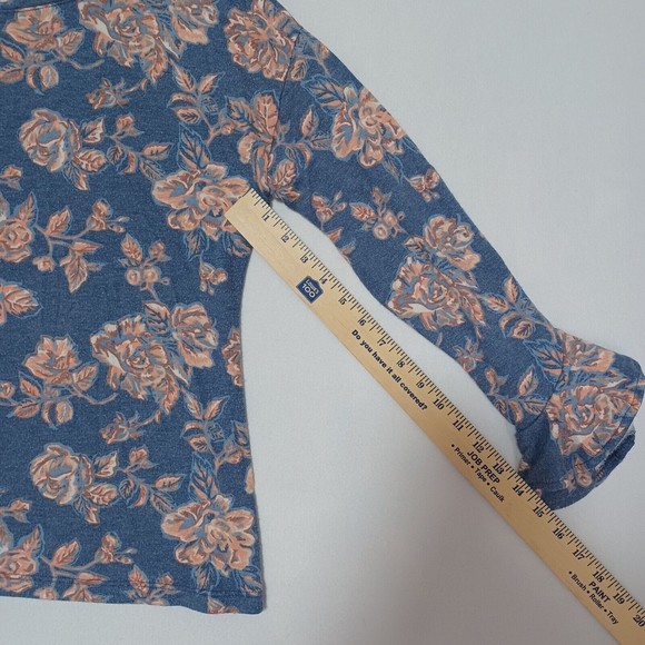 Como Vintage Woman Floral Print Flowy Soft Blue Blouse Shirt Size Small - Picture 13 of 13
